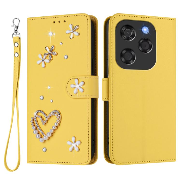 For Coolpad X100 ZS01 Double-Layer Heart Floral Vegan Leather Phone Case with Wrist Strap