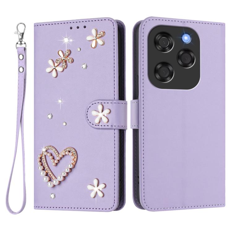 For Coolpad X100 ZS01 Double-Layer Heart Floral Vegan Leather Phone Case with Wrist Strap