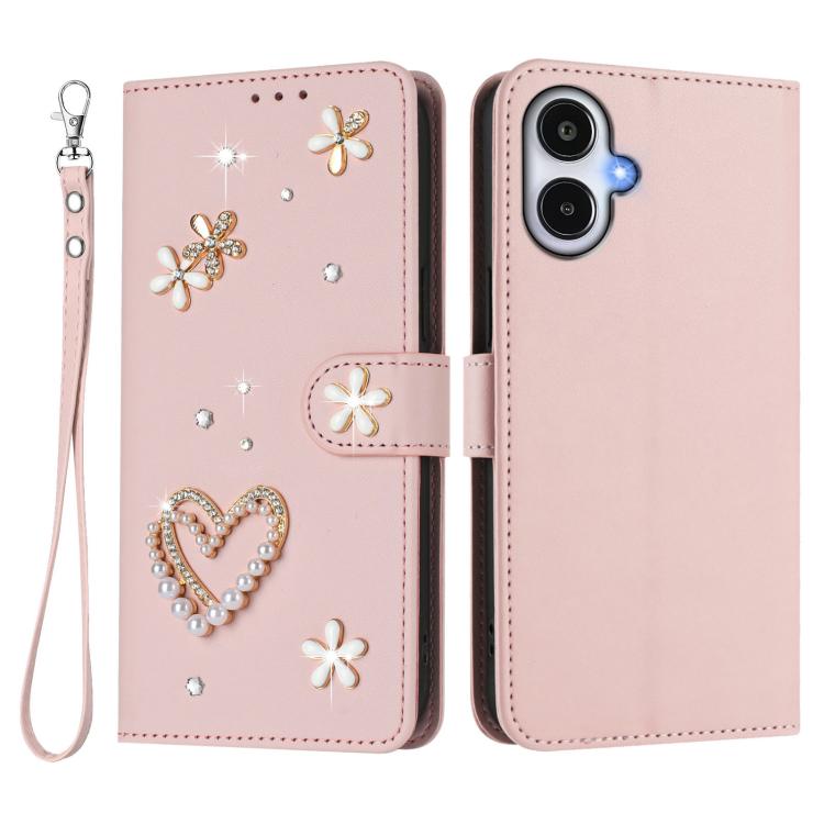 For Samsung Galaxy A25e / A25 5G JP ZS01 Double-Layer Heart Floral Vegan Leather Phone Case with Wrist Strap