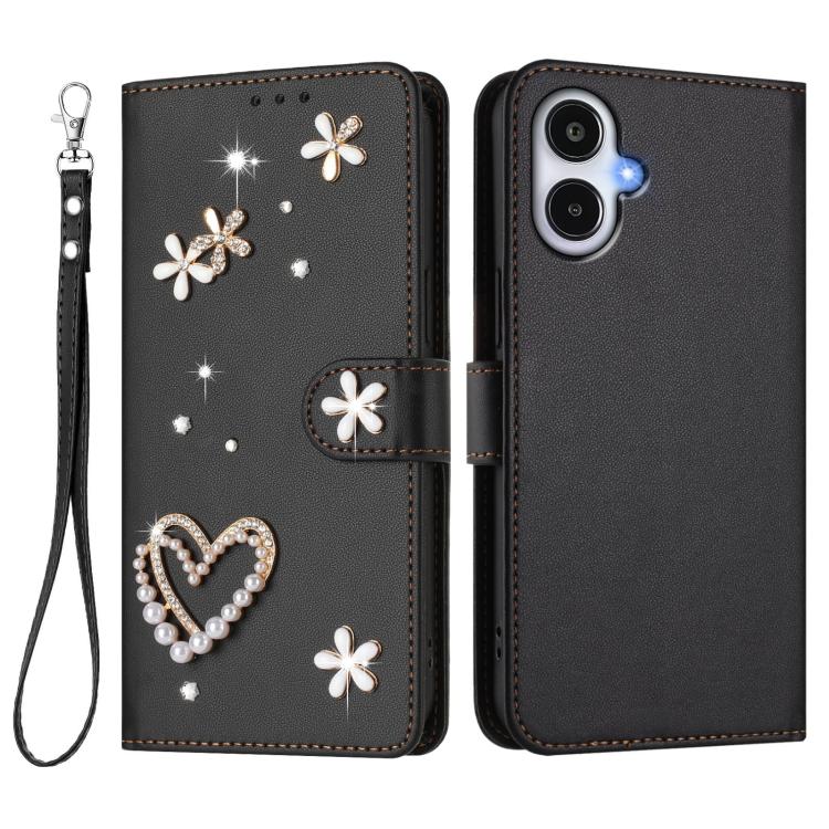 For Samsung Galaxy A25e / A25 5G JP ZS01 Double-Layer Heart Floral Vegan Leather Phone Case with Wrist Strap
