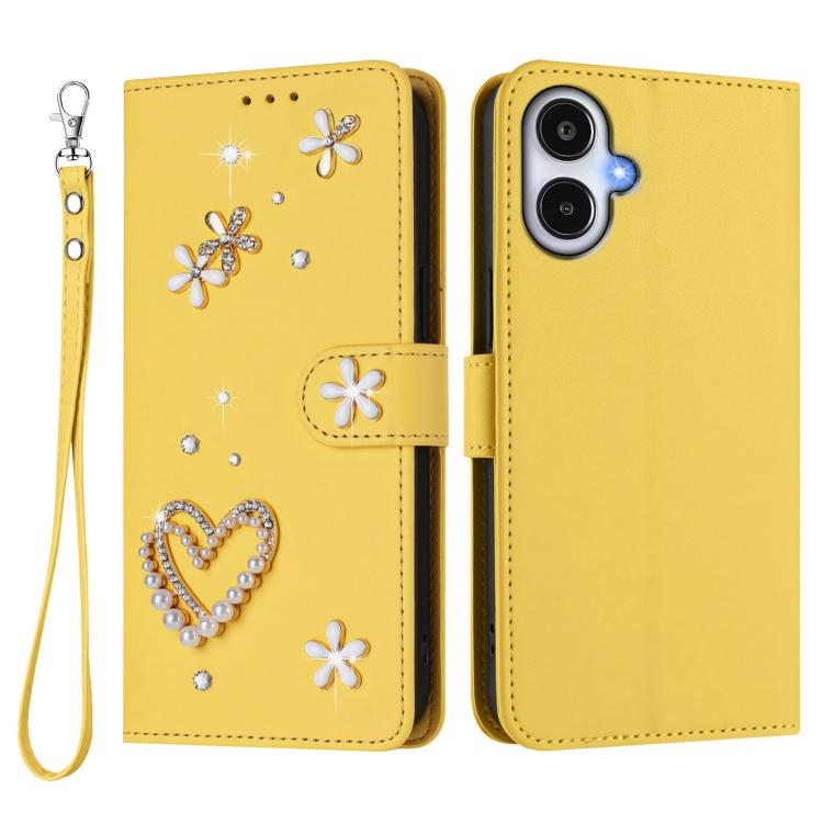 For Samsung Galaxy A25e / A25 5G JP ZS01 Double-Layer Heart Floral Vegan Leather Phone Case with Wrist Strap