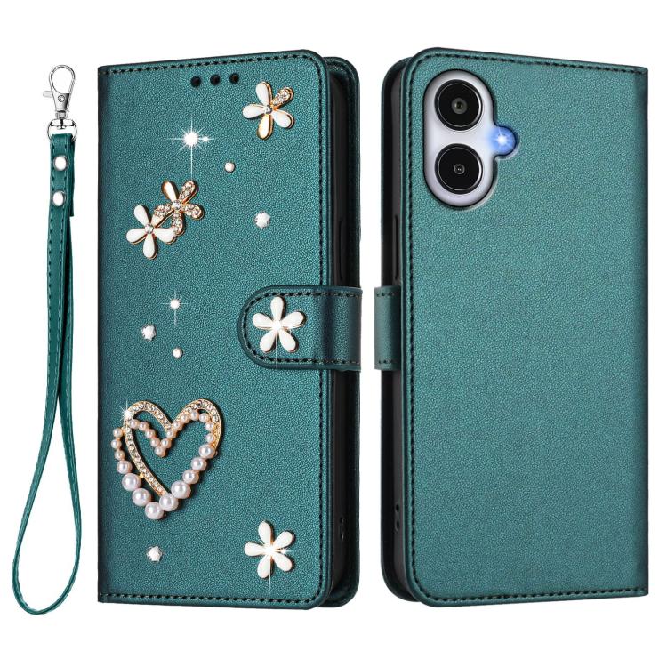 For Samsung Galaxy A25e / A25 5G JP ZS01 Double-Layer Heart Floral Vegan Leather Phone Case with Wrist Strap