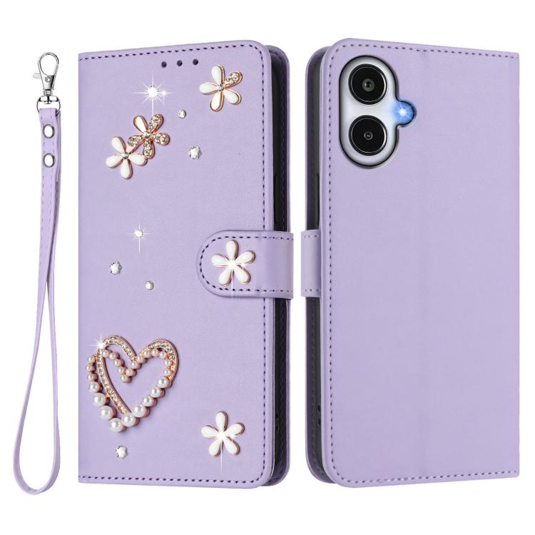 For Samsung Galaxy A25e / A25 5G JP ZS01 Double-Layer Heart Floral Vegan Leather Phone Case with Wrist Strap