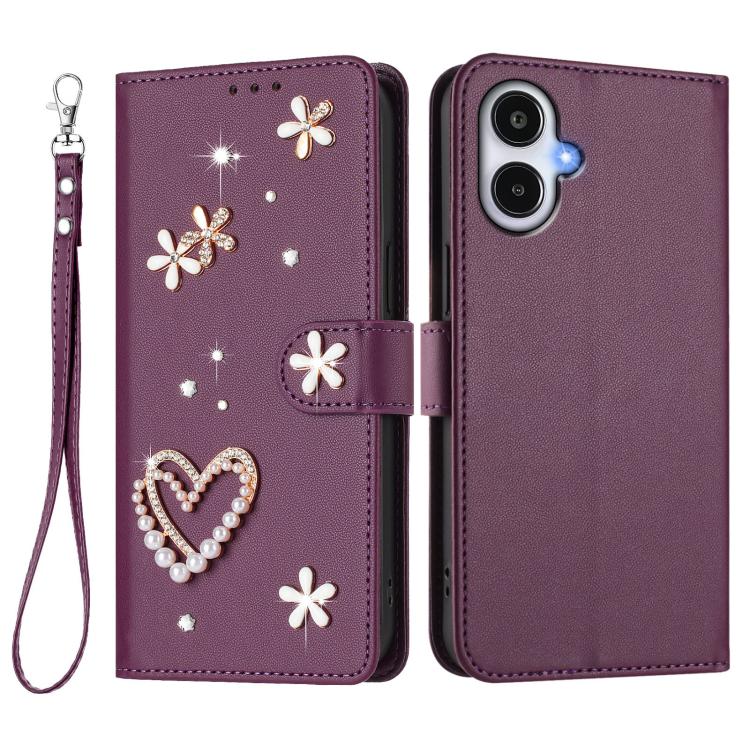 For Samsung Galaxy A25e / A25 5G JP ZS01 Double-Layer Heart Floral Vegan Leather Phone Case with Wrist Strap