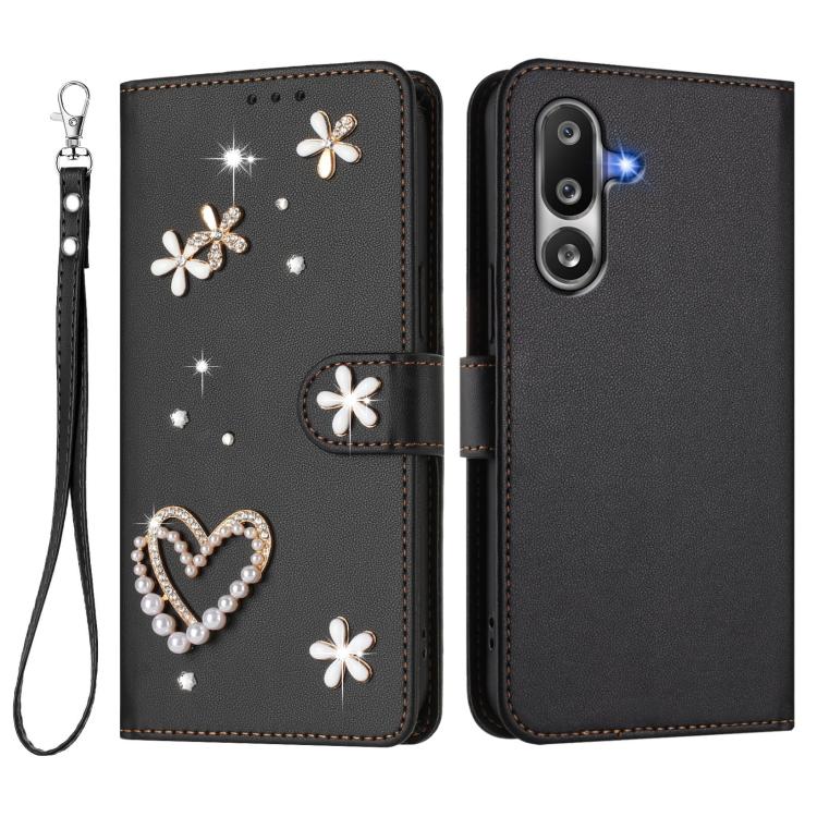 For Samsung Galaxy M36 5G ZS01 Double-Layer Heart Floral Vegan Leather Phone Case with Wrist Strap