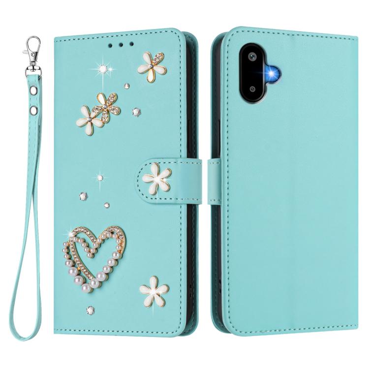 For Samsung Galaxy F06 5G / M06 5G ZS01 Double-Layer Heart Floral Vegan Leather Phone Case with Wrist Strap