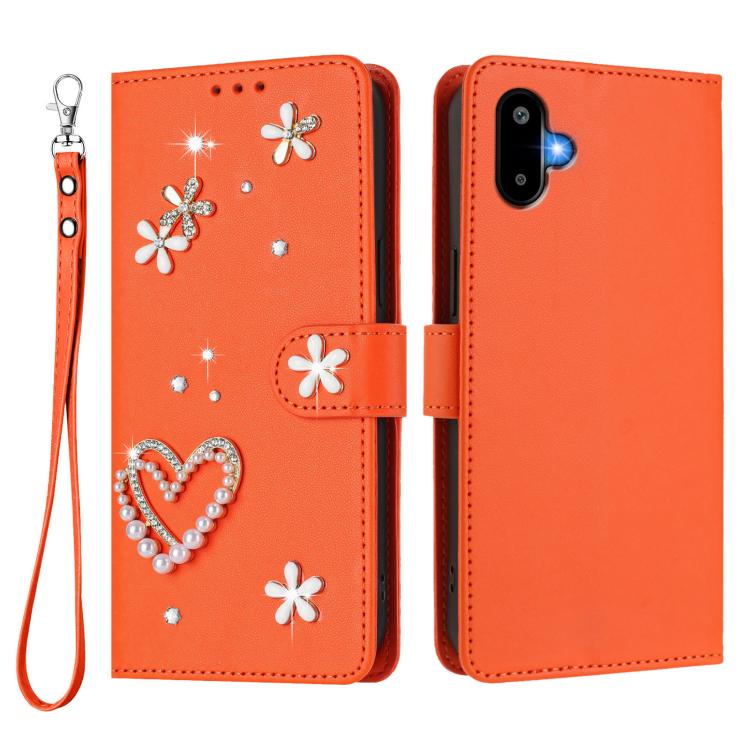 For Samsung Galaxy F06 5G / M06 5G ZS01 Double-Layer Heart Floral Vegan Leather Phone Case with Wrist Strap