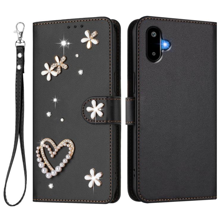 For Samsung Galaxy F06 5G / M06 5G ZS01 Double-Layer Heart Floral Vegan Leather Phone Case with Wrist Strap