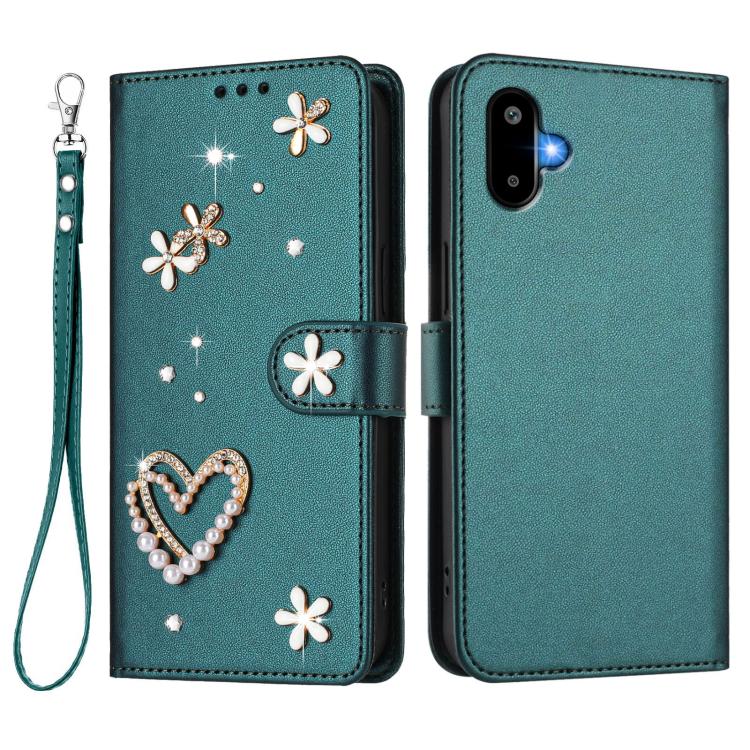 For Samsung Galaxy F06 5G / M06 5G ZS01 Double-Layer Heart Floral Vegan Leather Phone Case with Wrist Strap
