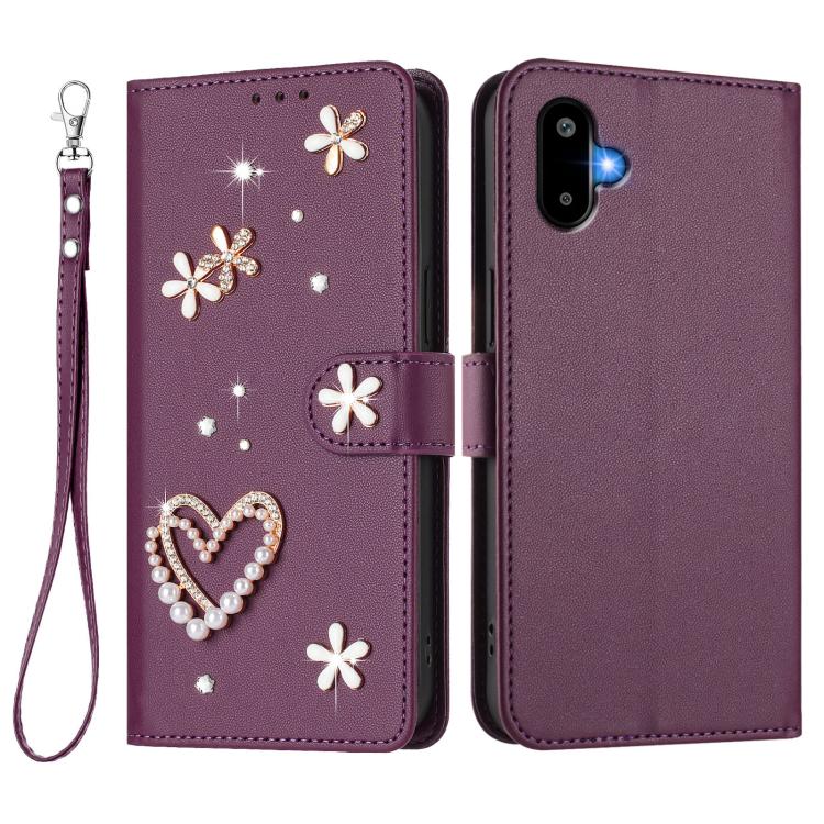 For Samsung Galaxy F06 5G / M06 5G ZS01 Double-Layer Heart Floral Vegan Leather Phone Case with Wrist Strap