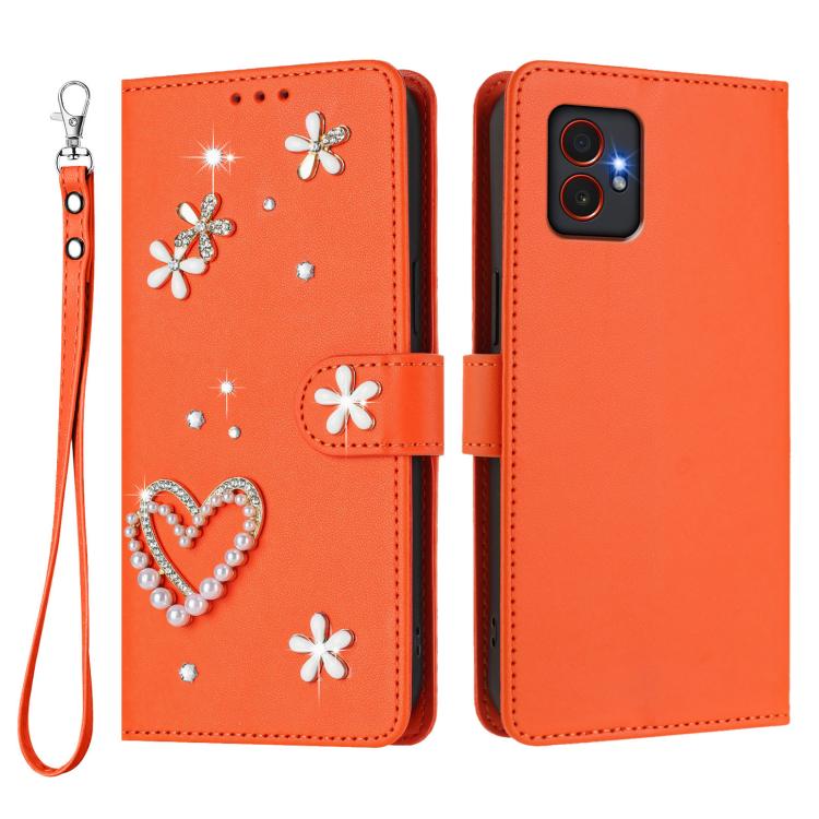 For Samsung Galaxy XCover7 Pro ZS01 Double-Layer Heart Floral Vegan Leather Phone Case with Wrist Strap
