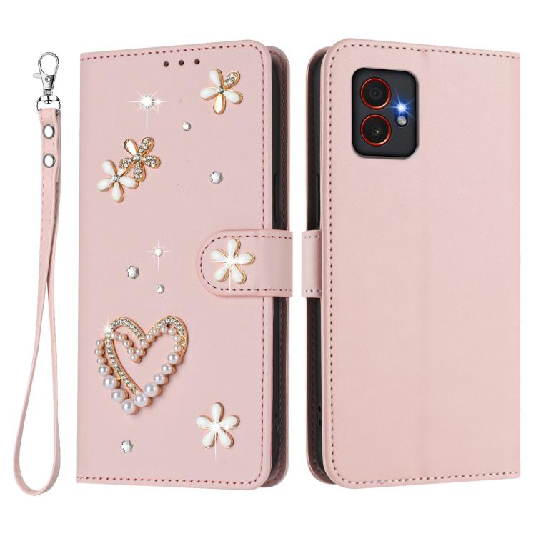 For Samsung Galaxy XCover7 Pro ZS01 Double-Layer Heart Floral Vegan Leather Phone Case with Wrist Strap