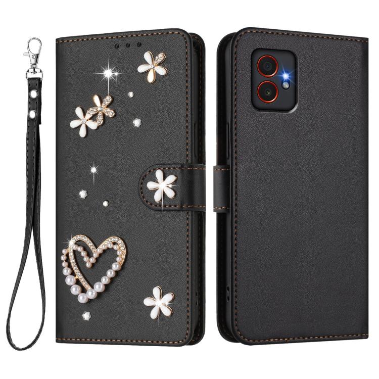 For Samsung Galaxy XCover7 Pro ZS01 Double-Layer Heart Floral Vegan Leather Phone Case with Wrist Strap