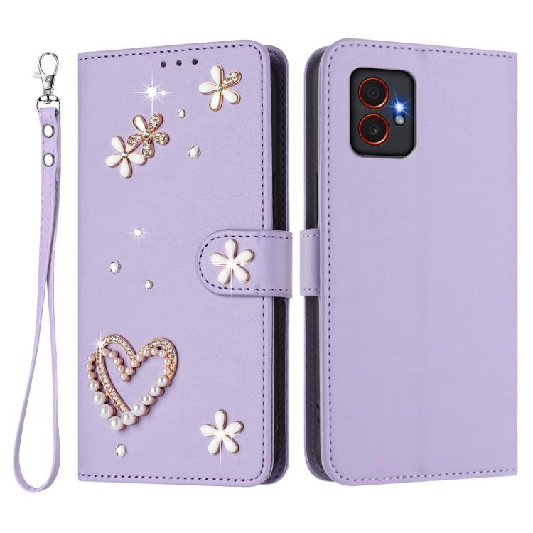 For Samsung Galaxy XCover7 Pro ZS01 Double-Layer Heart Floral Vegan Leather Phone Case with Wrist Strap