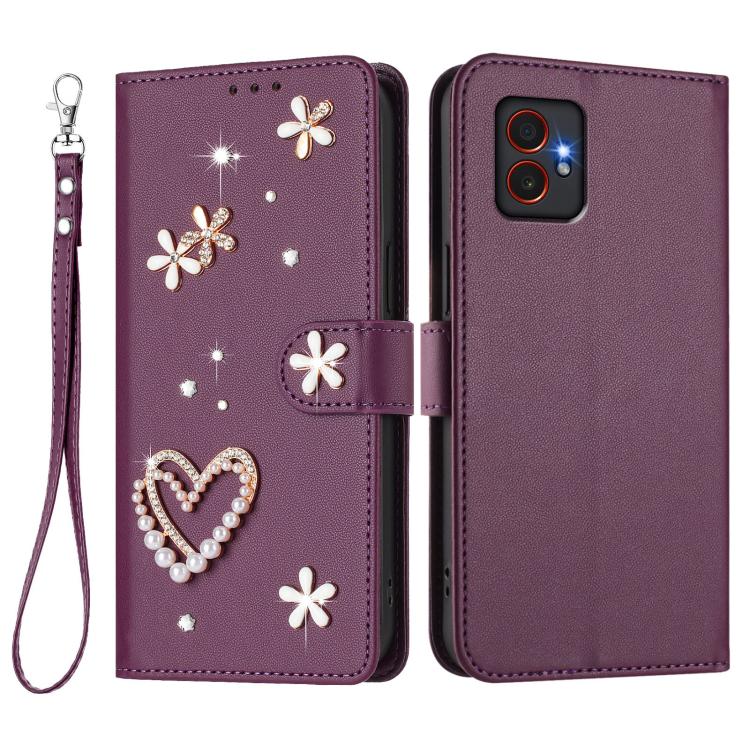 For Samsung Galaxy XCover7 Pro ZS01 Double-Layer Heart Floral Vegan Leather Phone Case with Wrist Strap