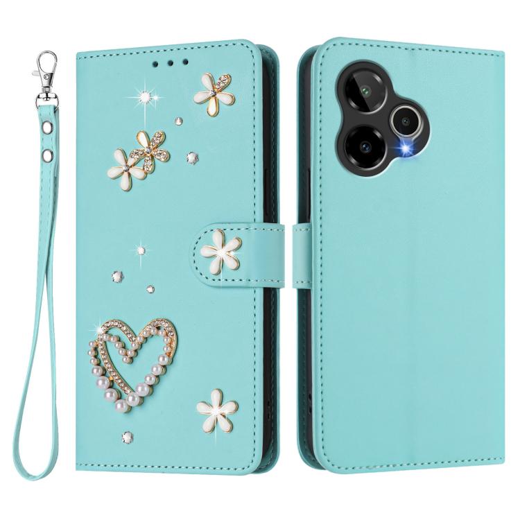 For Cricket Icon Plus 2026 / Icon 7 5G ZS01 Double-Layer Heart Floral Vegan Leather Phone Case with Wrist Strap