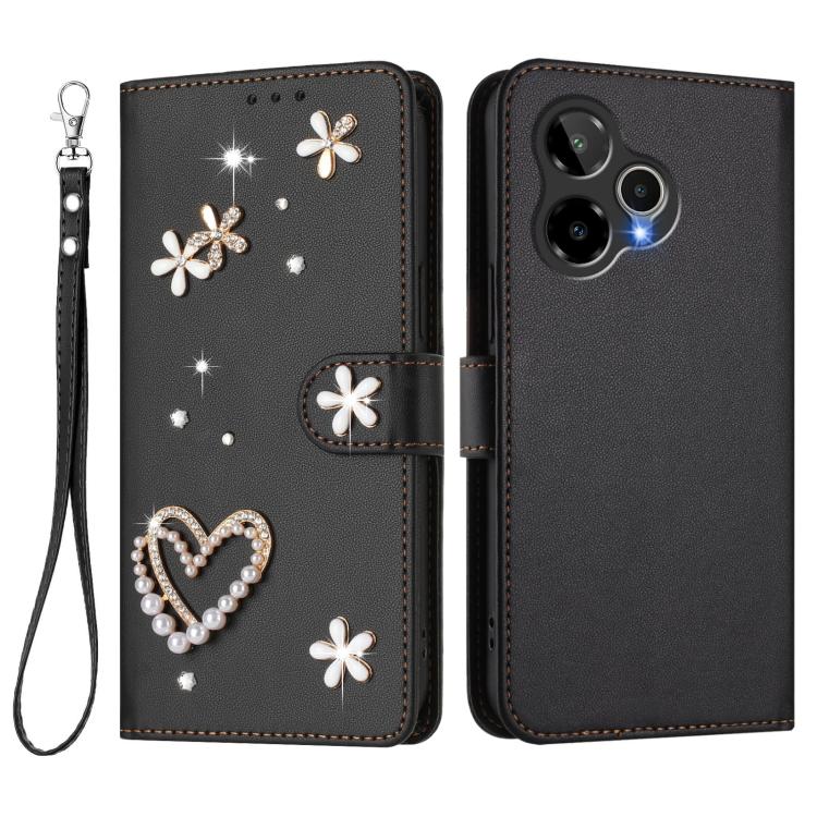 For Cricket Icon Plus 2026 / Icon 7 5G ZS01 Double-Layer Heart Floral Vegan Leather Phone Case with Wrist Strap