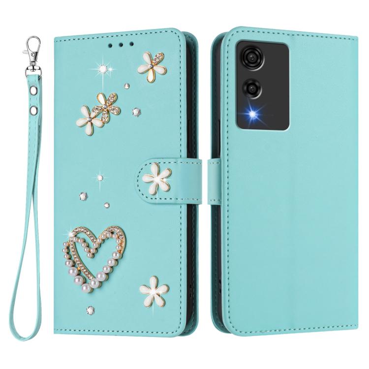 For Cubot A10 ZS01 Double-Layer Heart Floral Vegan Leather Phone Case with Wrist Strap