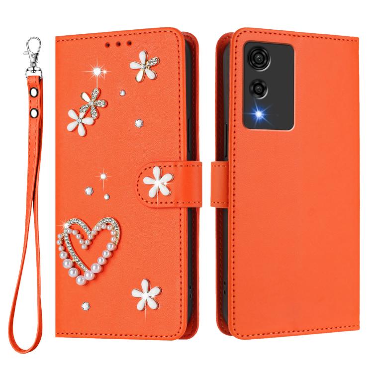 For Cubot A10 ZS01 Double-Layer Heart Floral Vegan Leather Phone Case with Wrist Strap