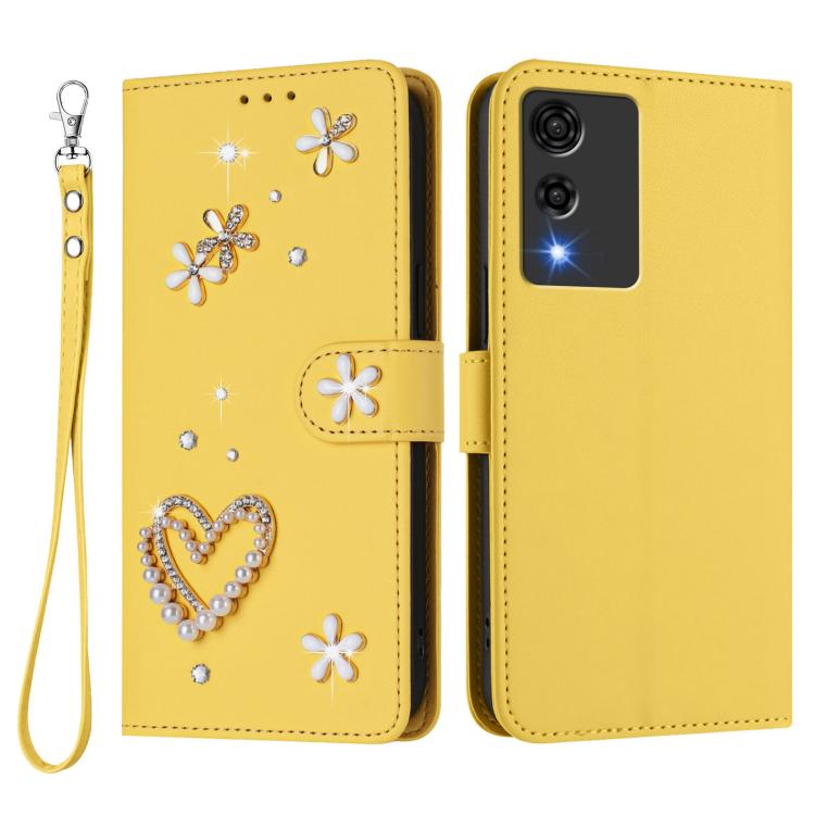 For Cubot A10 ZS01 Double-Layer Heart Floral Vegan Leather Phone Case with Wrist Strap