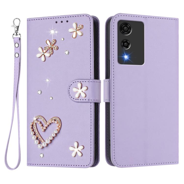 For Cubot A10 ZS01 Double-Layer Heart Floral Vegan Leather Phone Case with Wrist Strap