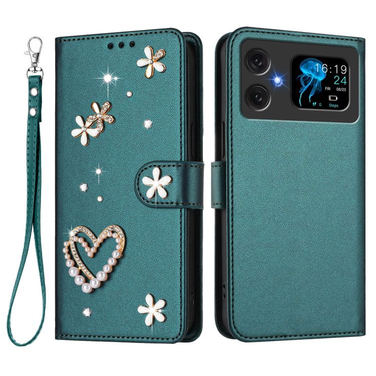For Cubot A20 ZS01 Double-Layer Heart Floral Vegan Leather Phone Case with Wrist Strap