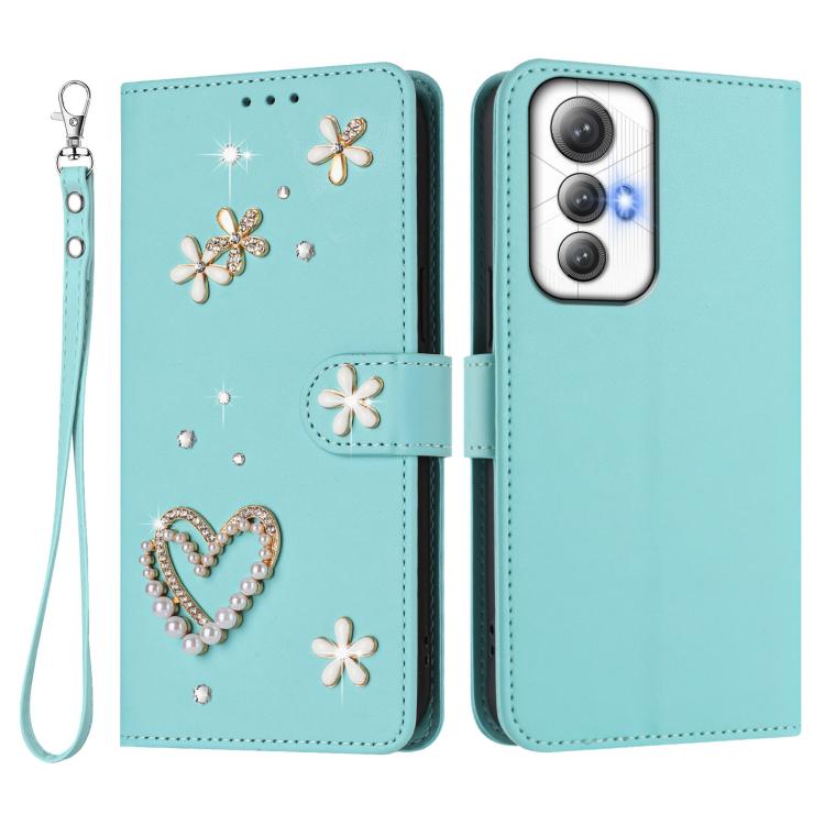 For Cubot Max 5 ZS01 Double-Layer Heart Floral Vegan Leather Phone Case with Wrist Strap