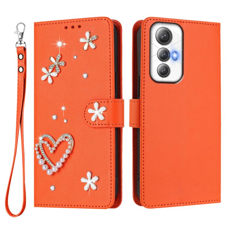 For Cubot Max 5 ZS01 Double-Layer Heart Floral Vegan Leather Phone Case with Wrist Strap