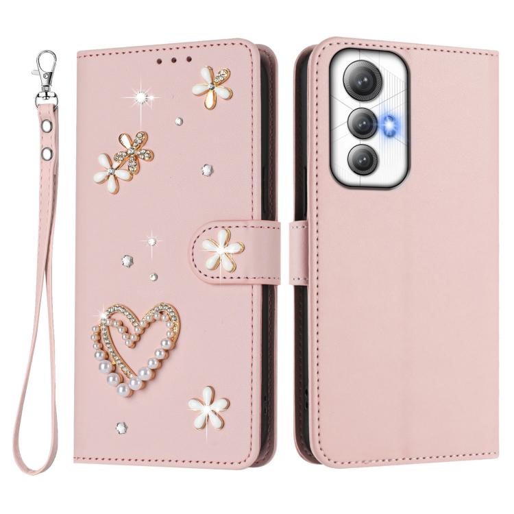 For Cubot Max 5 ZS01 Double-Layer Heart Floral Vegan Leather Phone Case with Wrist Strap