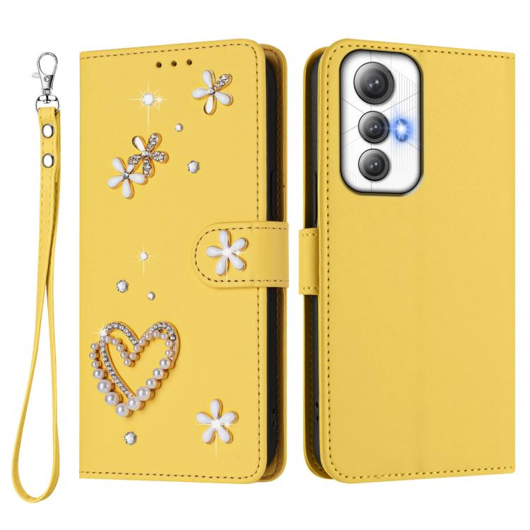 For Cubot Max 5 ZS01 Double-Layer Heart Floral Vegan Leather Phone Case with Wrist Strap