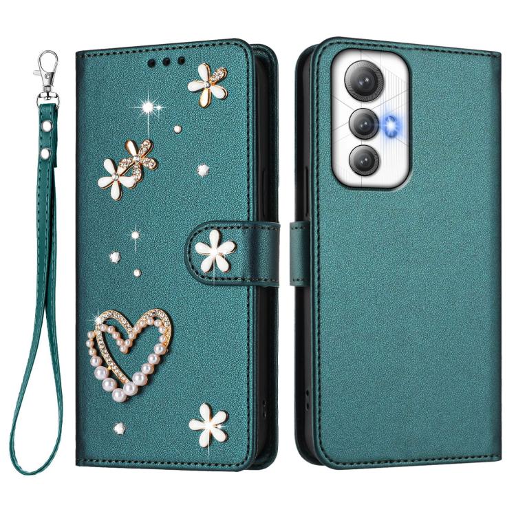 For Cubot Max 5 ZS01 Double-Layer Heart Floral Vegan Leather Phone Case with Wrist Strap