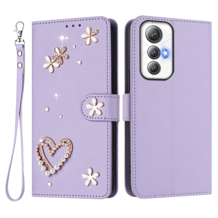 For Cubot Max 5 ZS01 Double-Layer Heart Floral Vegan Leather Phone Case with Wrist Strap