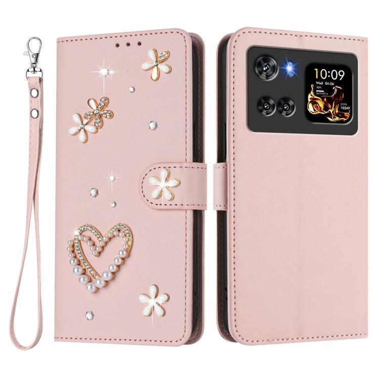 For Cubot X100 ZS01 Double-Layer Heart Floral Vegan Leather Phone Case with Wrist Strap
