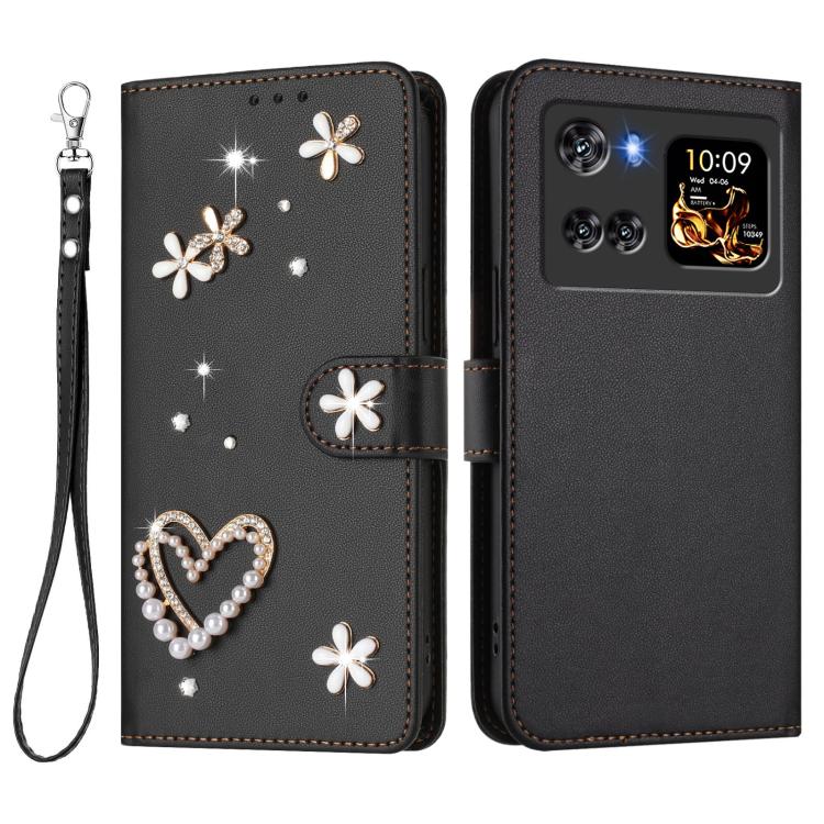 For Cubot X100 ZS01 Double-Layer Heart Floral Vegan Leather Phone Case with Wrist Strap