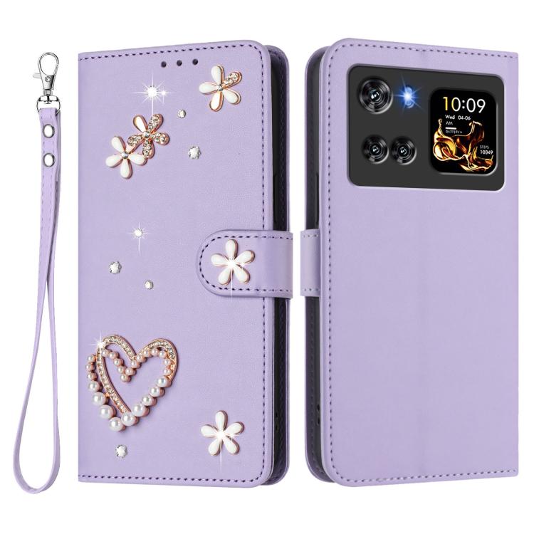 For Cubot X100 ZS01 Double-Layer Heart Floral Vegan Leather Phone Case with Wrist Strap