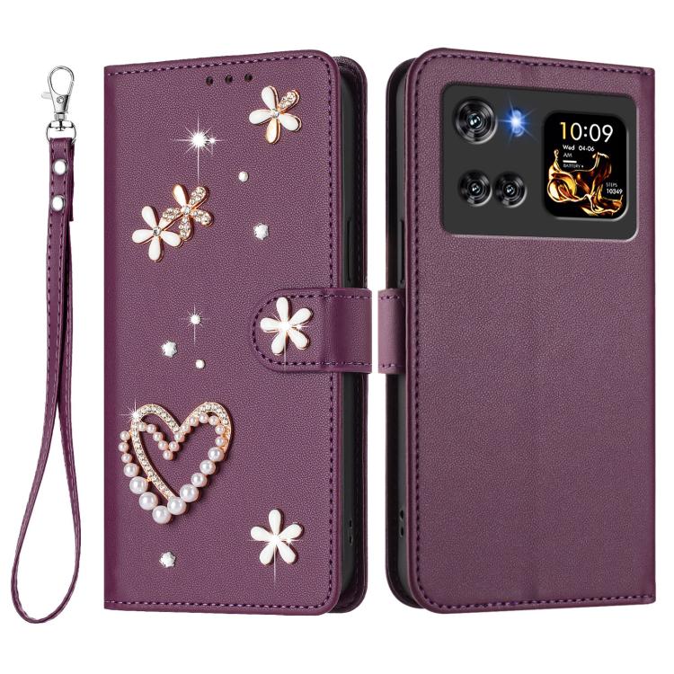 For Cubot X100 ZS01 Double-Layer Heart Floral Vegan Leather Phone Case with Wrist Strap