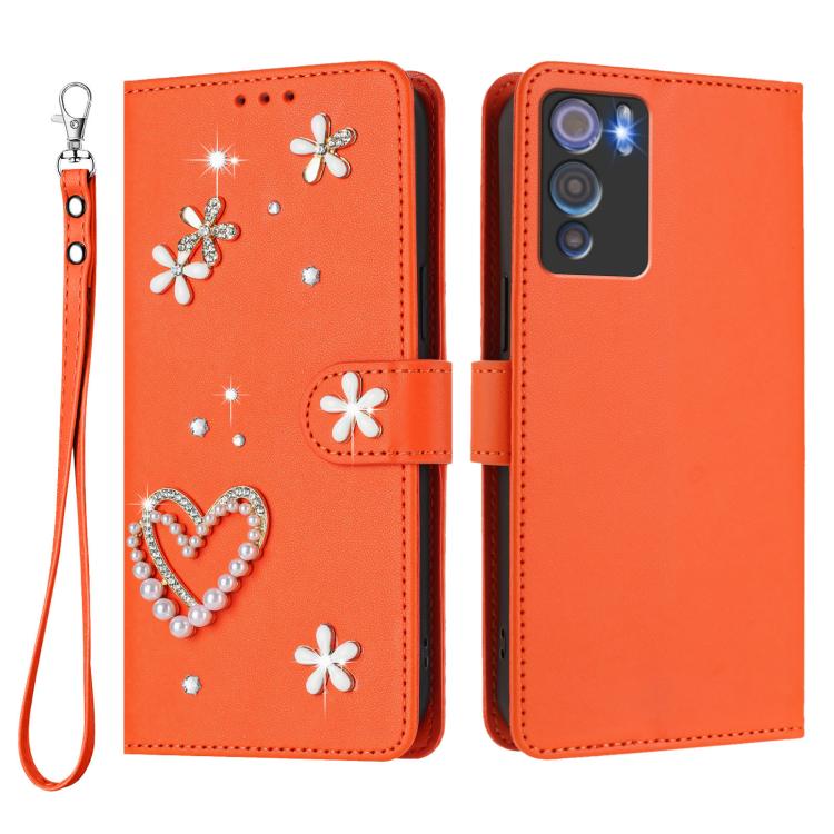 For Doogee N60 Pro ZS01 Double-Layer Heart Floral Vegan Leather Phone Case with Wrist Strap