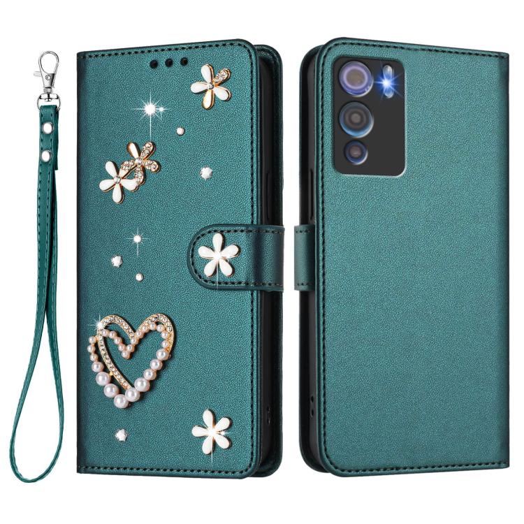 For Doogee N60 Pro ZS01 Double-Layer Heart Floral Vegan Leather Phone Case with Wrist Strap