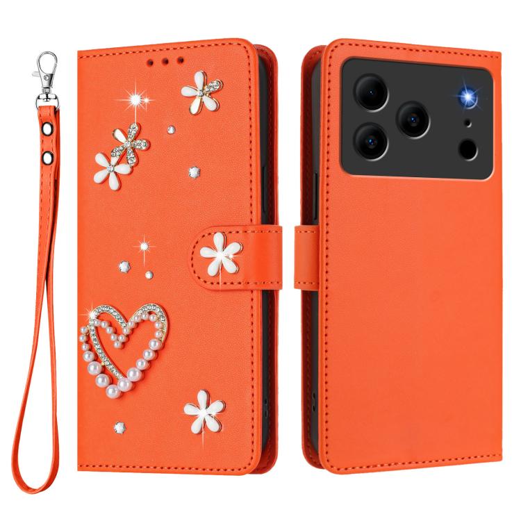 For Doogee Note 56 ZS01 Double-Layer Heart Floral Vegan Leather Phone Case with Wrist Strap