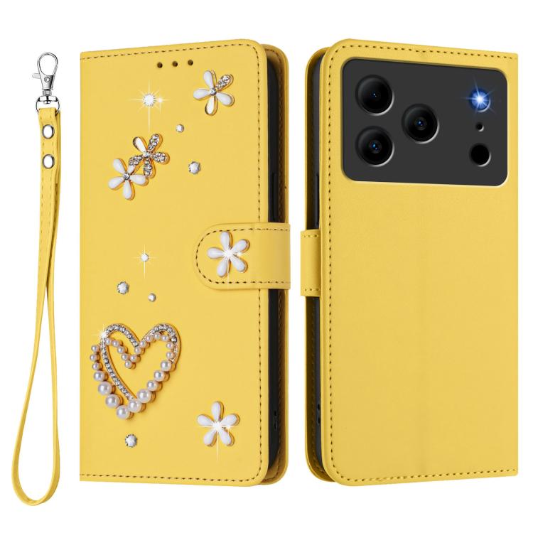 For Doogee Note 56 Pro ZS01 Double-Layer Heart Floral Vegan Leather Phone Case with Wrist Strap