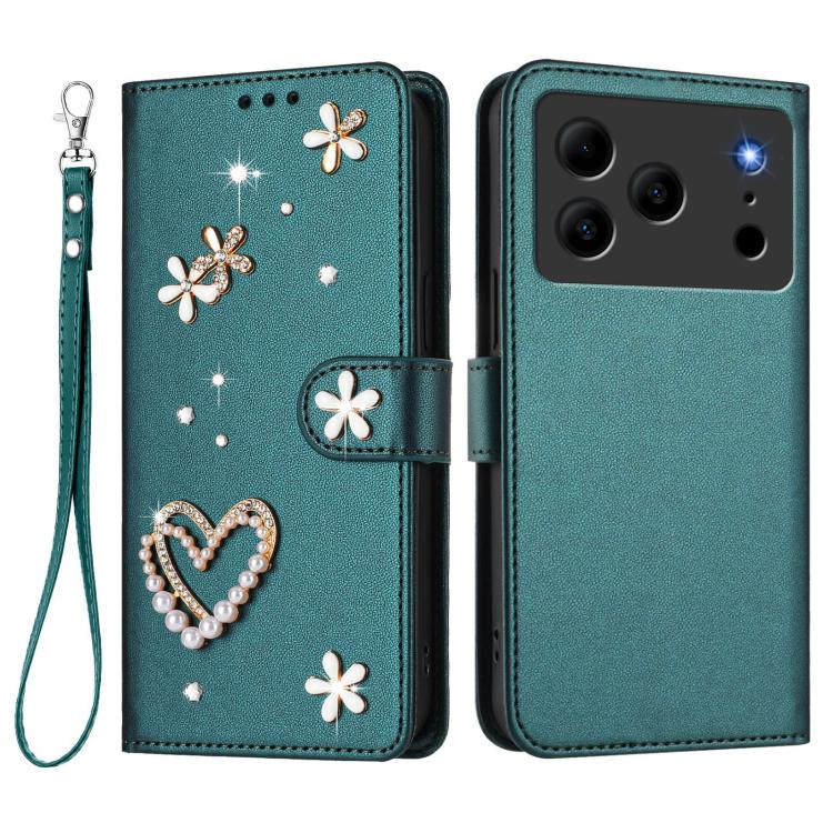 For Doogee Note 56 Pro ZS01 Double-Layer Heart Floral Vegan Leather Phone Case with Wrist Strap