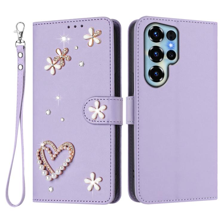 For Doogee Note 56X / 56X Pro ZS01 Double-Layer Heart Floral Vegan Leather Phone Case with Wrist Strap