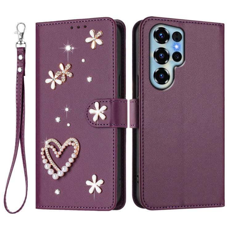 For Doogee Note 56X / 56X Pro ZS01 Double-Layer Heart Floral Vegan Leather Phone Case with Wrist Strap