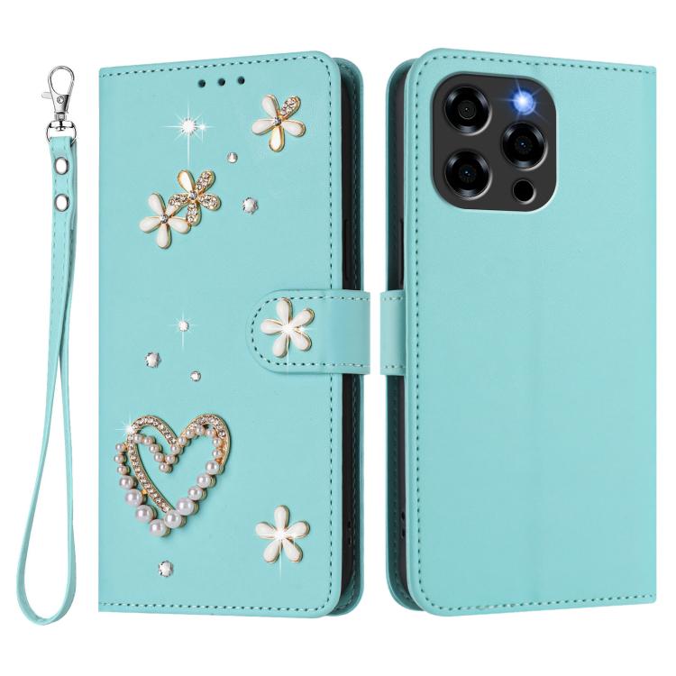For Doogee Note 58 / 58 Pro ZS01 Double-Layer Heart Floral Vegan Leather Phone Case with Wrist Strap