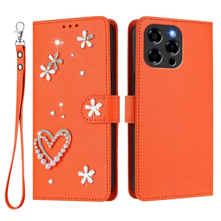 For Doogee Note 58 / 58 Pro ZS01 Double-Layer Heart Floral Vegan Leather Phone Case with Wrist Strap