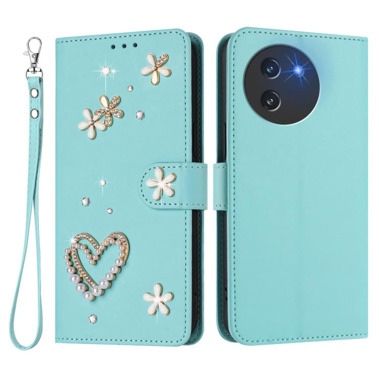 For Doogee Note 59 5G / 59 Pro ZS01 Double-Layer Heart Floral Vegan Leather Phone Case with Wrist Strap
