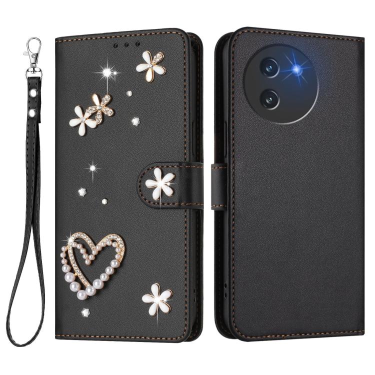 For Doogee Note 59 5G / 59 Pro ZS01 Double-Layer Heart Floral Vegan Leather Phone Case with Wrist Strap