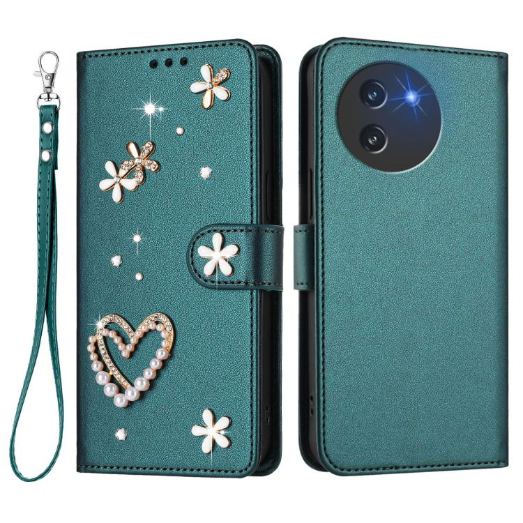 For Doogee Note 59 5G / 59 Pro ZS01 Double-Layer Heart Floral Vegan Leather Phone Case with Wrist Strap
