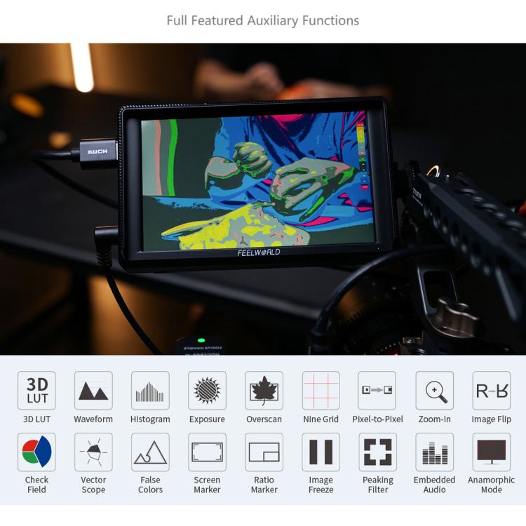 FEELWORLD S55E 5.5 Inch DSLR Camera Field Video Monitor FHD IPS Support 4K HDMI Input Output Tilt Arm Power Output - Black