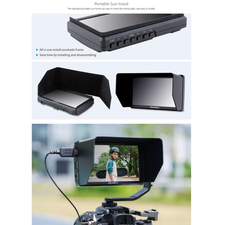 FEELWORLD S55E 5.5 Inch DSLR Camera Field Video Monitor FHD IPS Support 4K HDMI Input Output Tilt Arm Power Output - Black